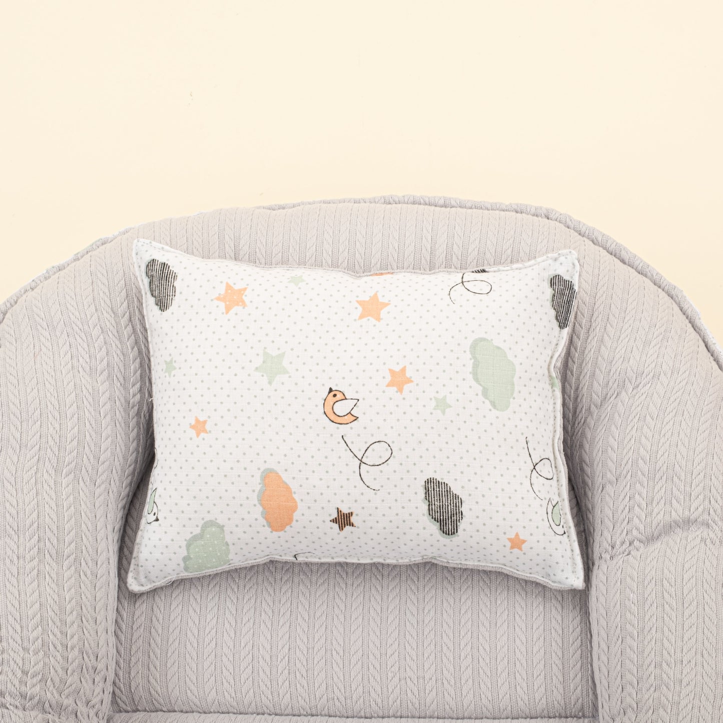 Babynest and Pillow - Çift Taraflı - Açık Gri Örgü - Kuş