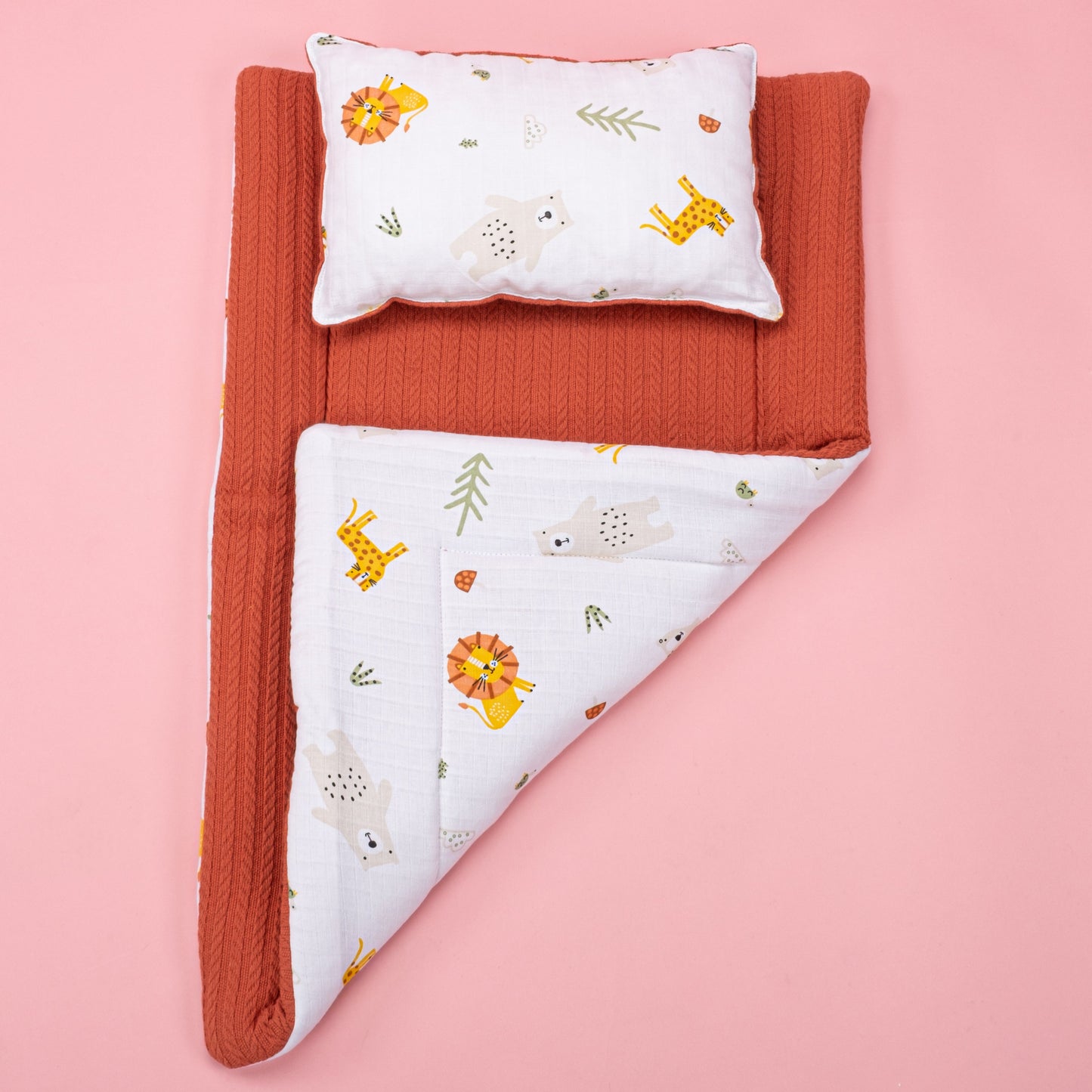 Double Sided Changing Pad and Pillow - Kiremit Örgü - Aslan