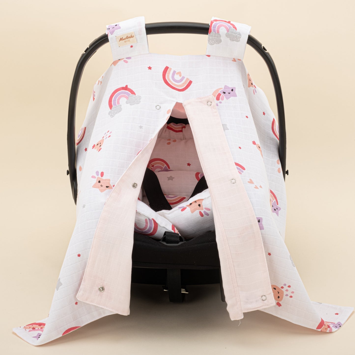 Stroller Cover Set - Double Side - Pembe Muslin - Bebe Pembe Gökkuşağı