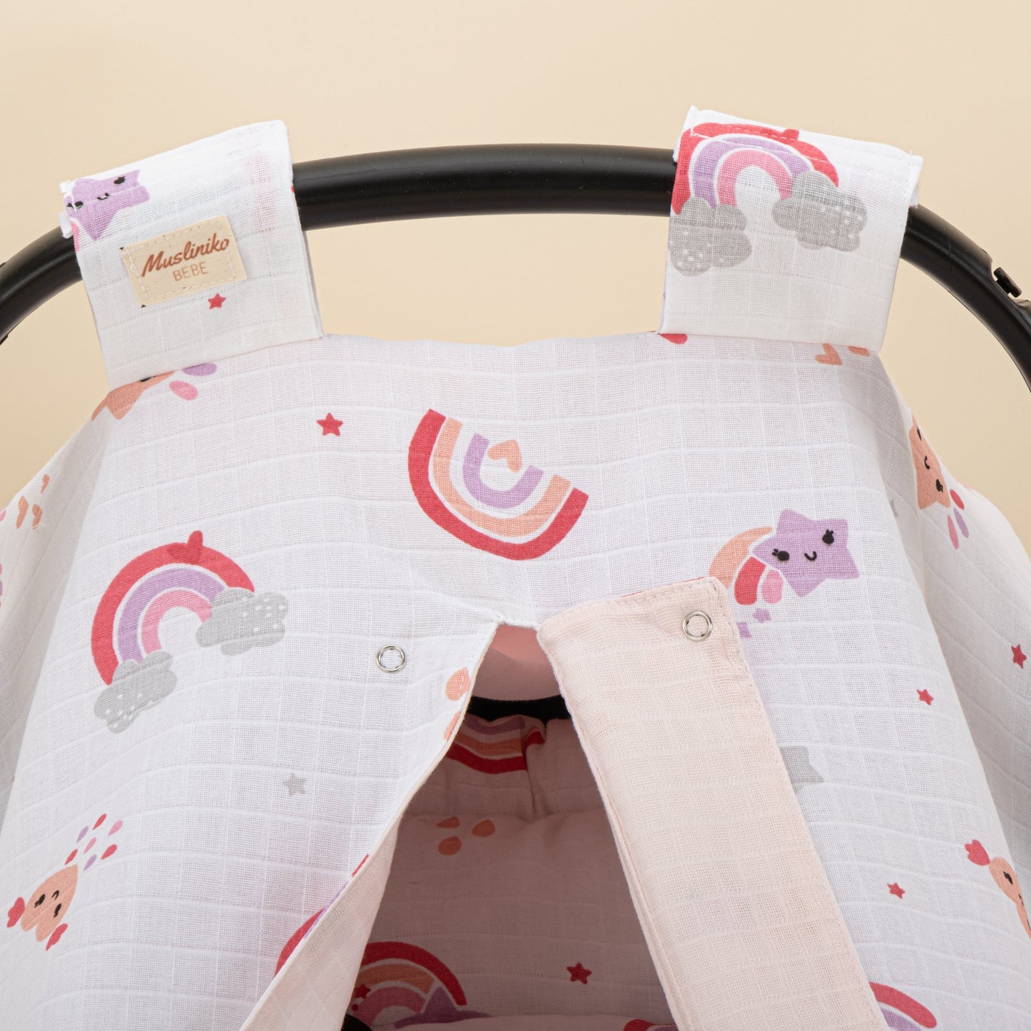 Stroller Cover Set - Double Side - Pembe Muslin - Bebe Pembe Gökkuşağı