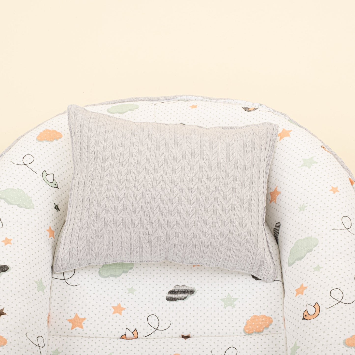 Babynest and Pillow - Çift Taraflı - Açık Gri Örgü - Kuş