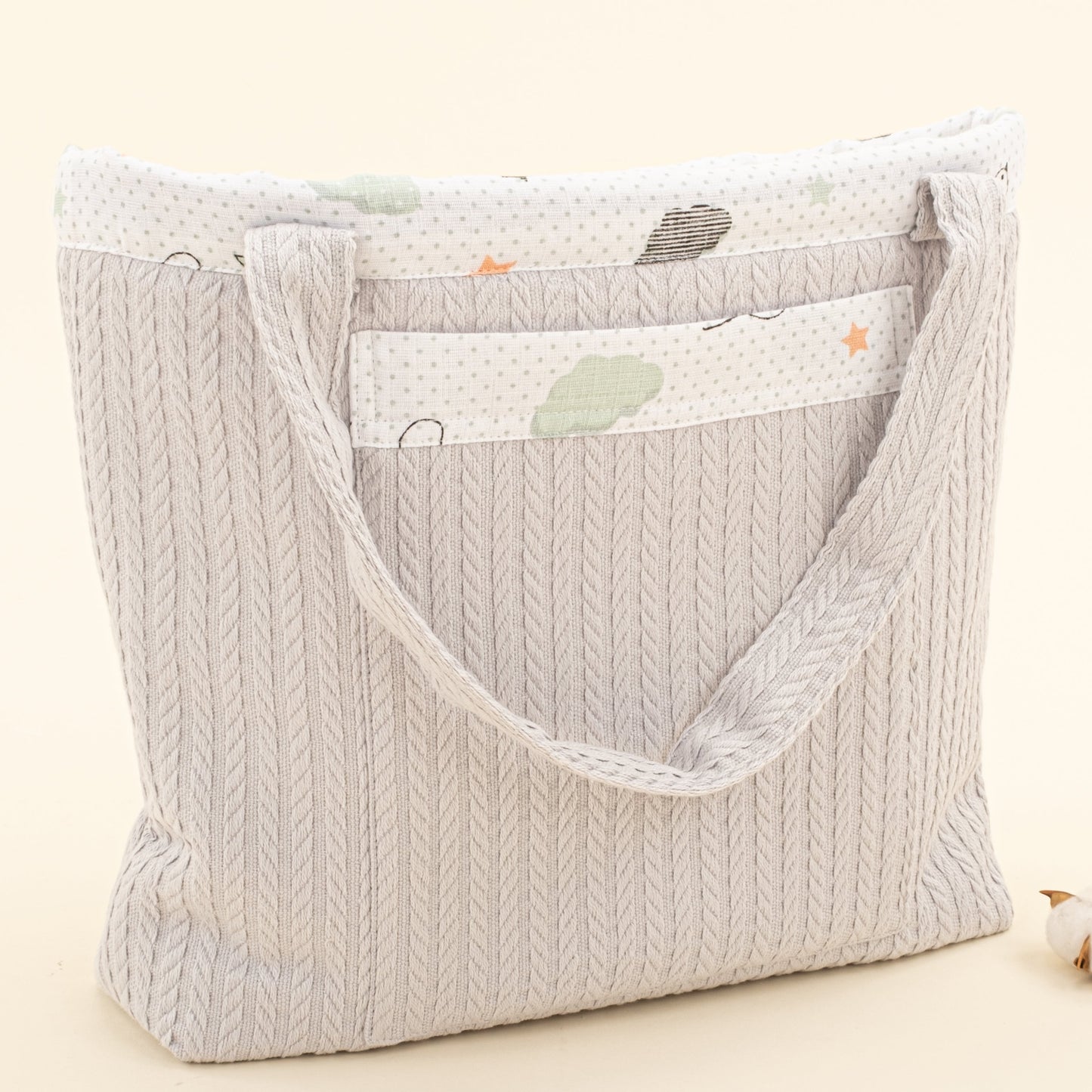 Baby Care Bag - Açık Gri Örgü - Kuş