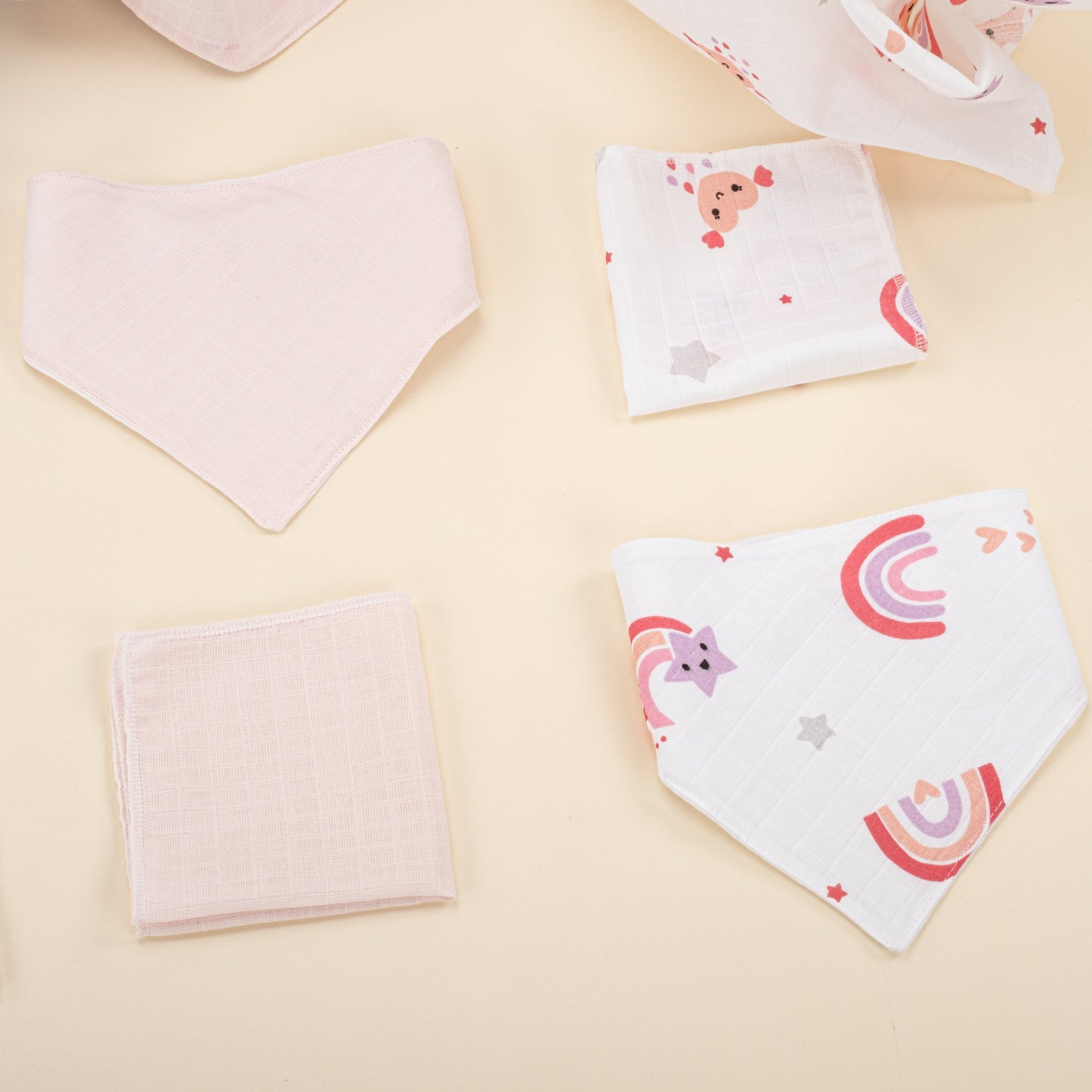 11 Piece - Newborn Sets - Double Sided - Seasonal - Pembe Müslin - Pembe Gökkuşağı