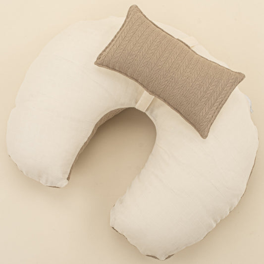 Double Sided Breastfeeding Pillow - Taş Örgü - Krem Muslin