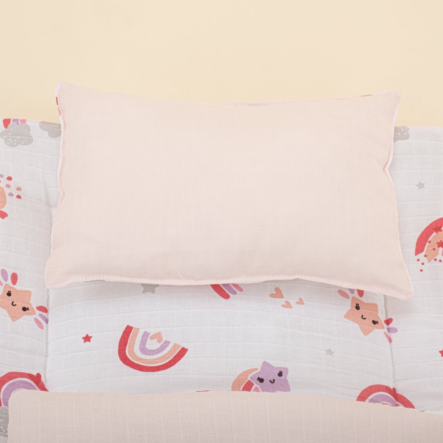 Double Sided Changing Pad and Pillow - Bebe Pembe Muslin - Pembe Gökkuşağı