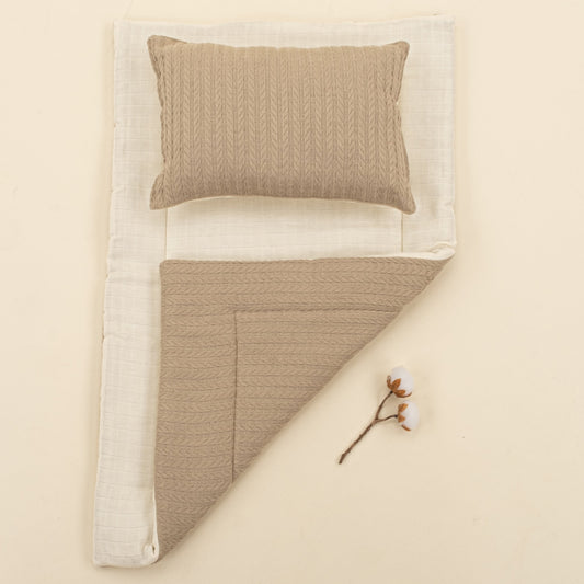 Double Sided Changing Pad and Pillow - Taş Örgü - Krem Muslin