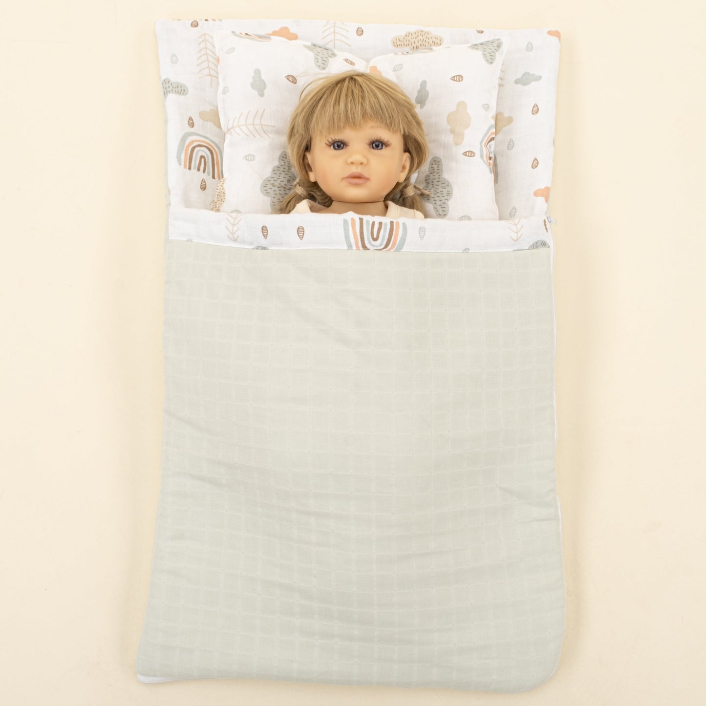 Sleeping Bag and Head Shaping Pillow - Açık Yeşil Muslin - Yeşil Gökkuşağı