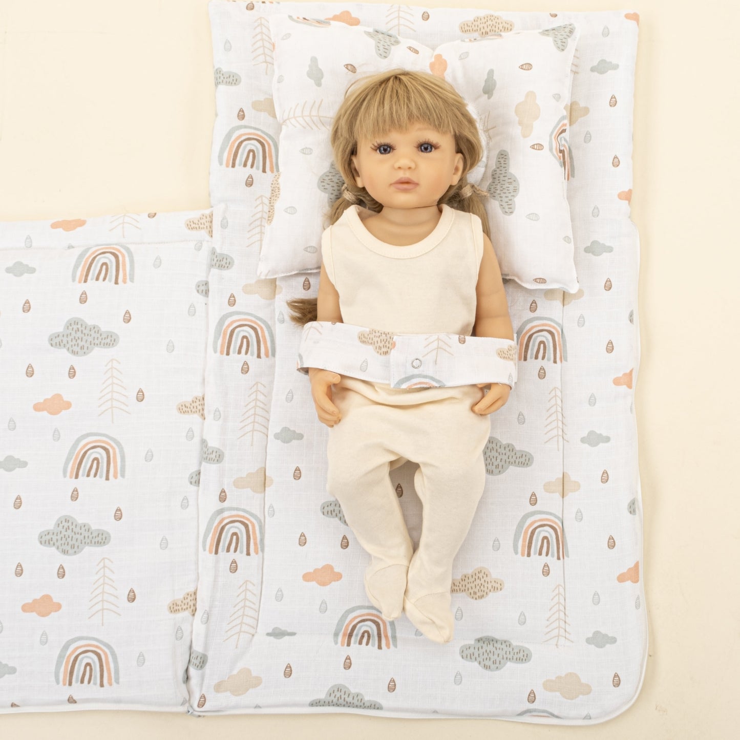 Sleeping Bag and Head Shaping Pillow - Açık Yeşil Muslin - Yeşil Gökkuşağı