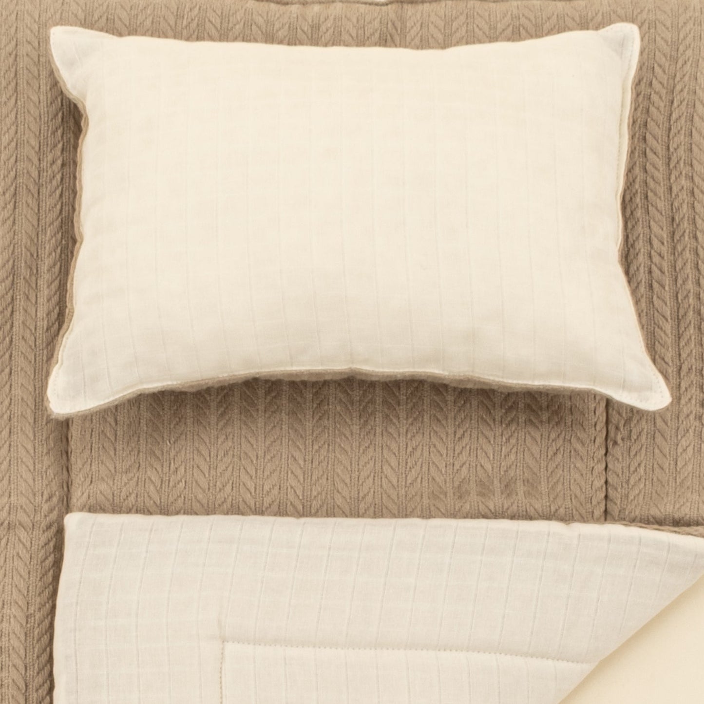 Double Sided Changing Pad and Pillow - Taş Örgü - Krem Muslin