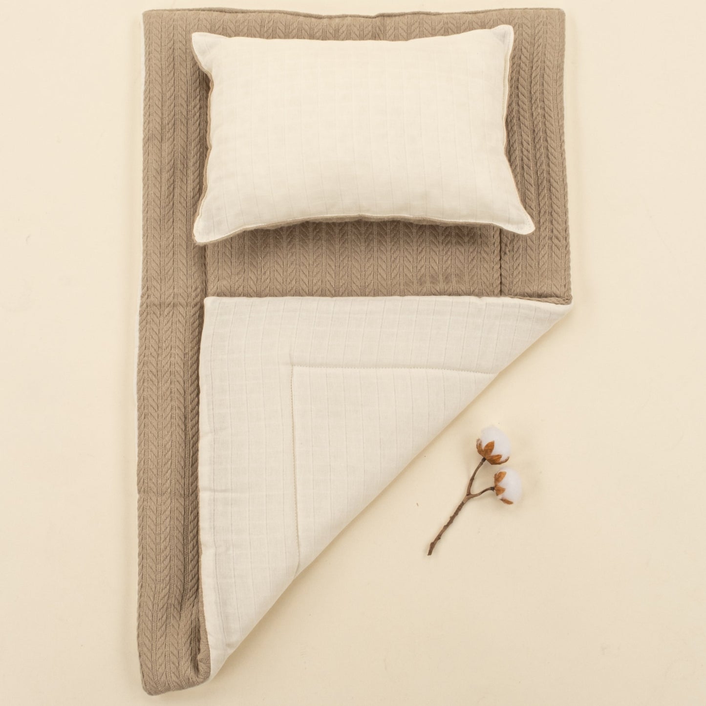 Double Sided Changing Pad and Pillow - Taş Örgü - Krem Muslin