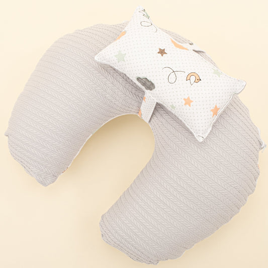 Double Sided Breastfeeding Pillow - Açık Gri Örgü - Kuş