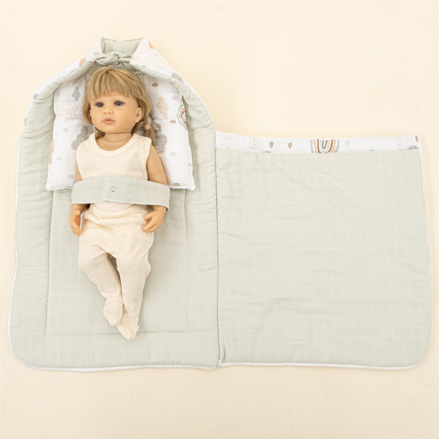 Sleeping Bag and Head Shaping Pillow - Açık Yeşil Muslin - Yeşil Gökkuşağı