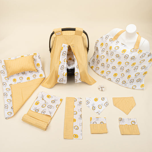 11 Piece - Newborn Sets - Double Sided - Winter - Sarı Saten - Sarı Aslan