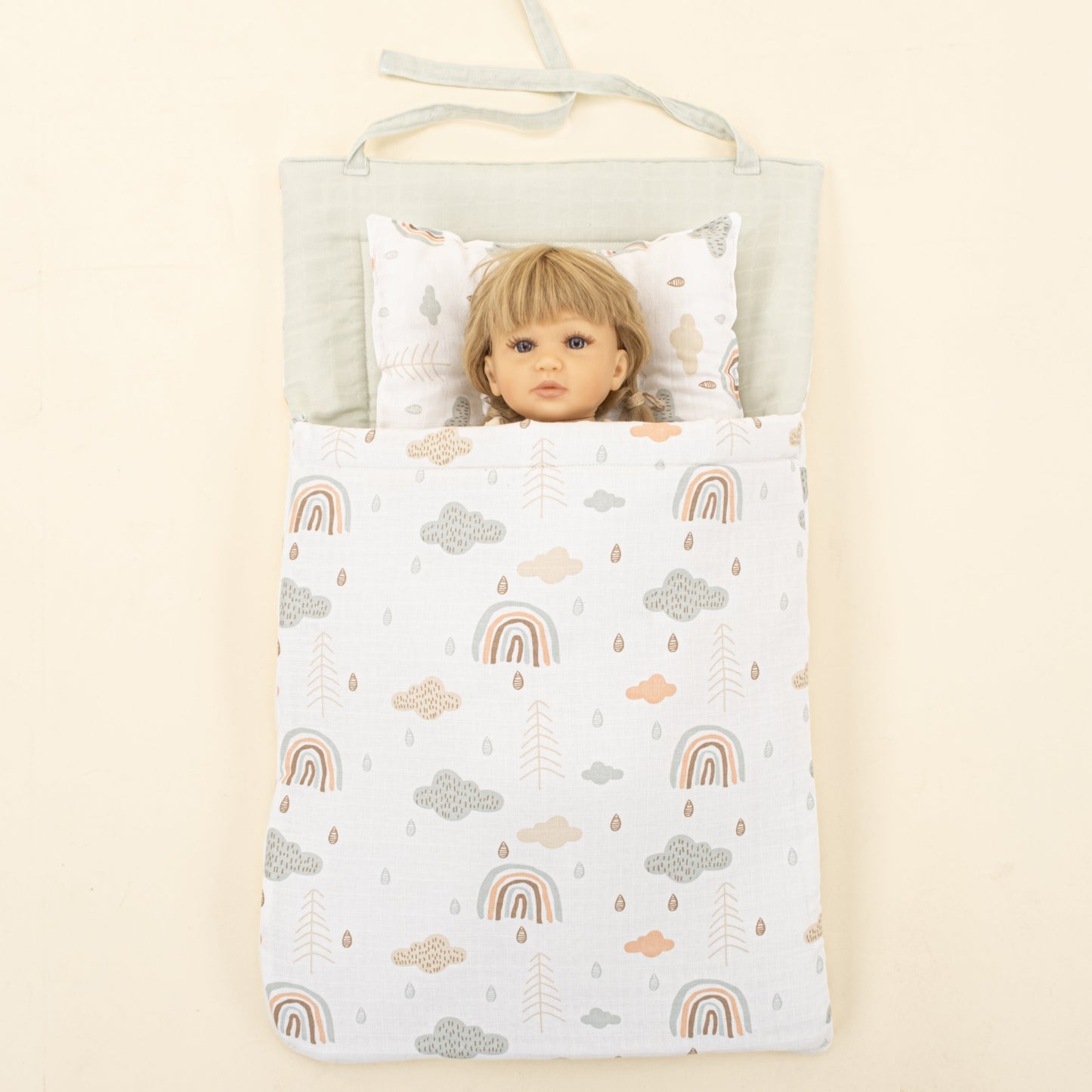 Sleeping Bag and Head Shaping Pillow - Açık Yeşil Muslin - Yeşil Gökkuşağı