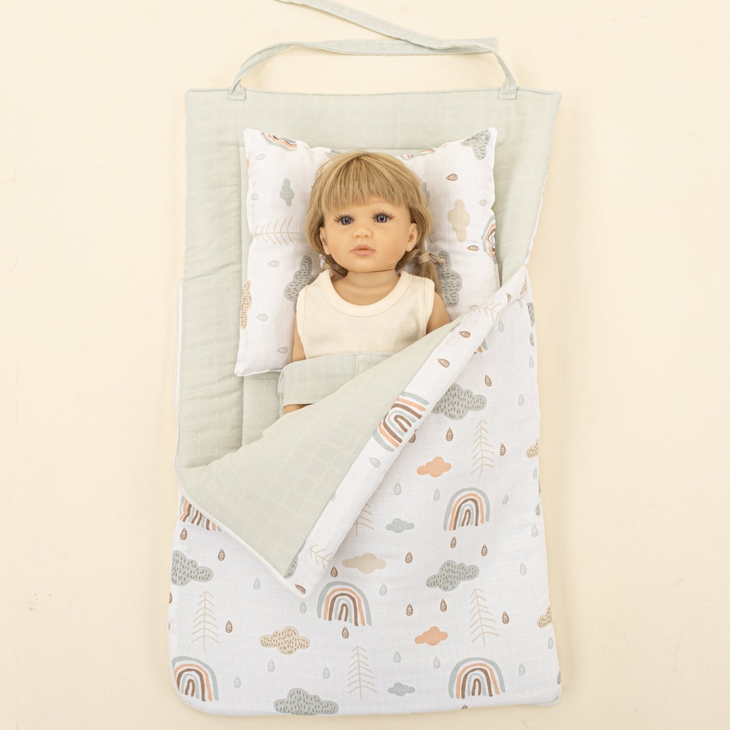 Sleeping Bag and Head Shaping Pillow - Açık Yeşil Muslin - Yeşil Gökkuşağı