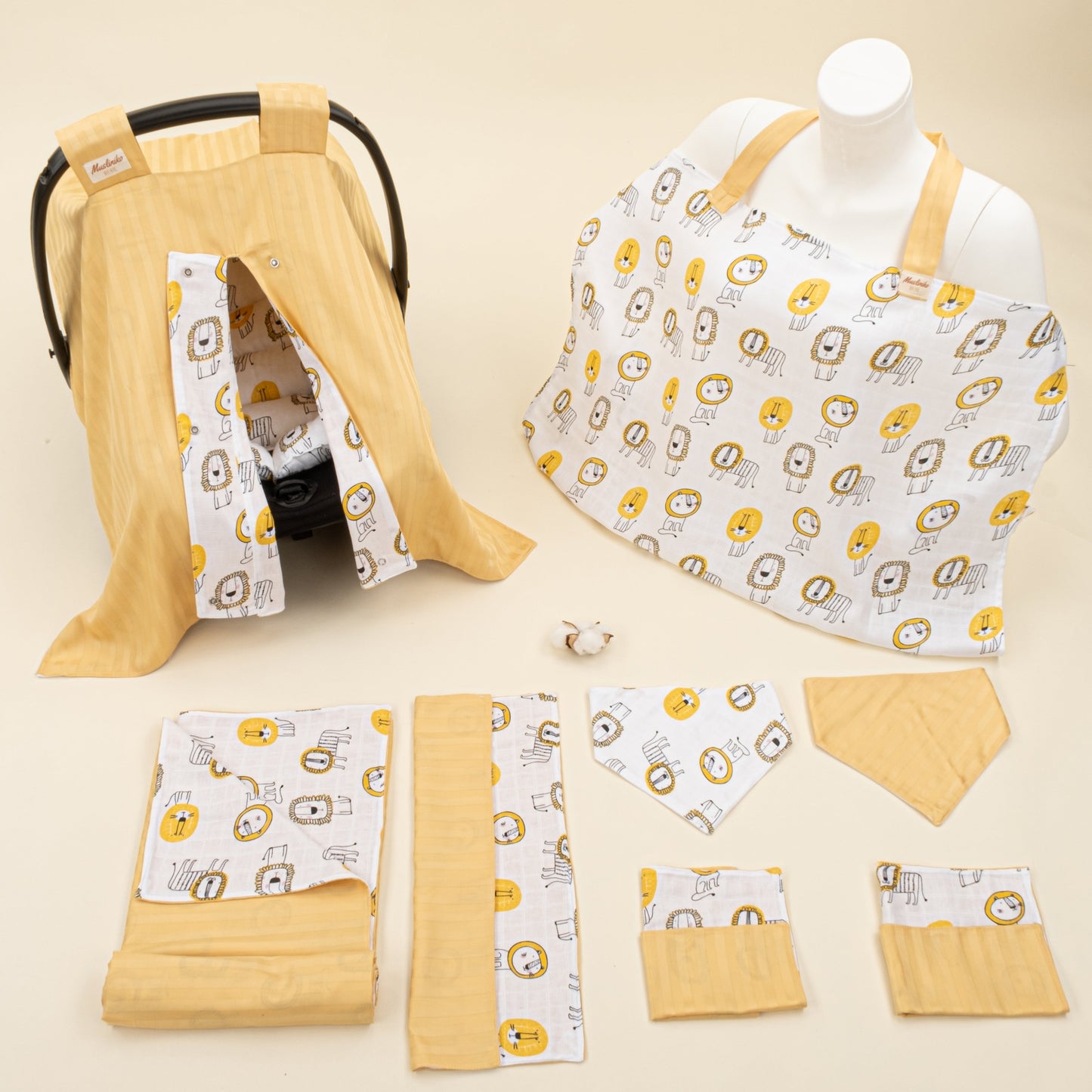 9 Piece - Newborn Sets - Double Sided - Winter - Sarı Saten - Sarı Aslan