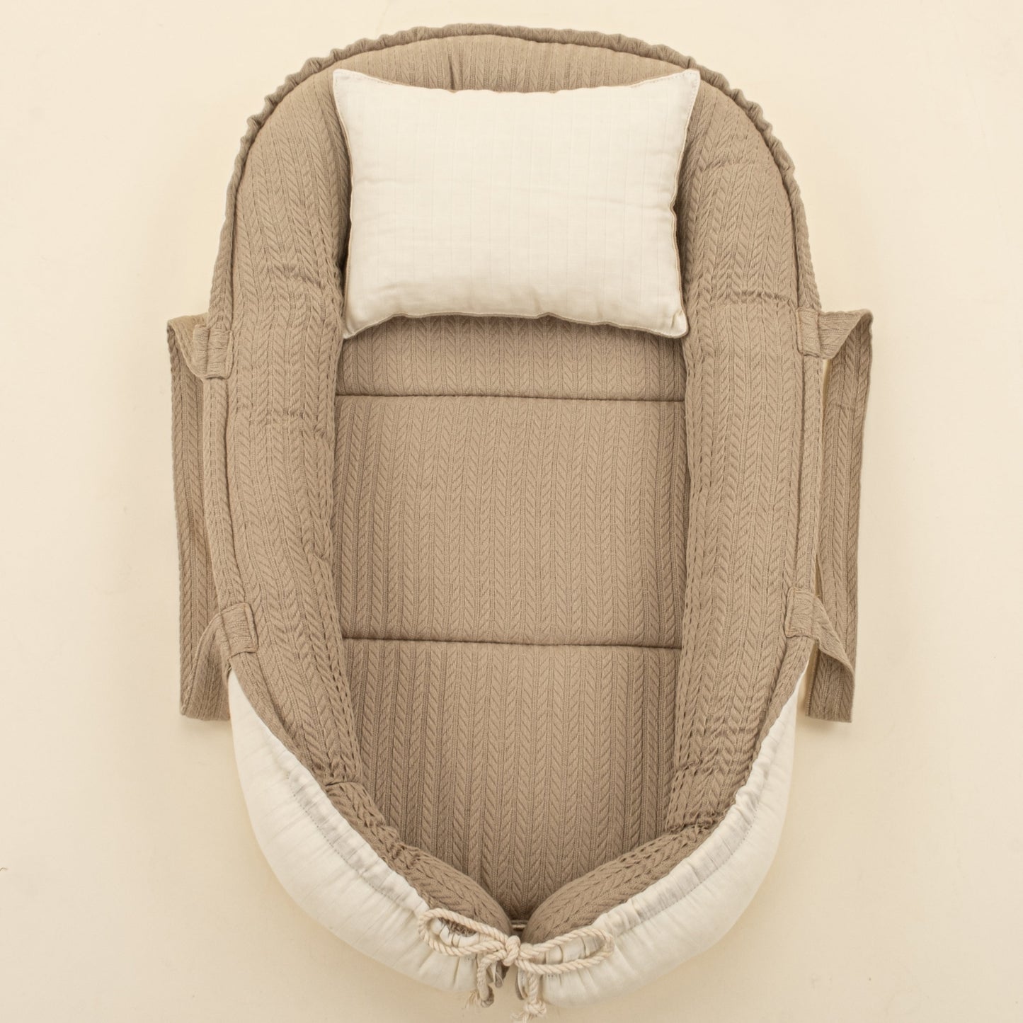 Babynest and Pillow - Çift Taraflı - Taş Örgü - Krem Muslin