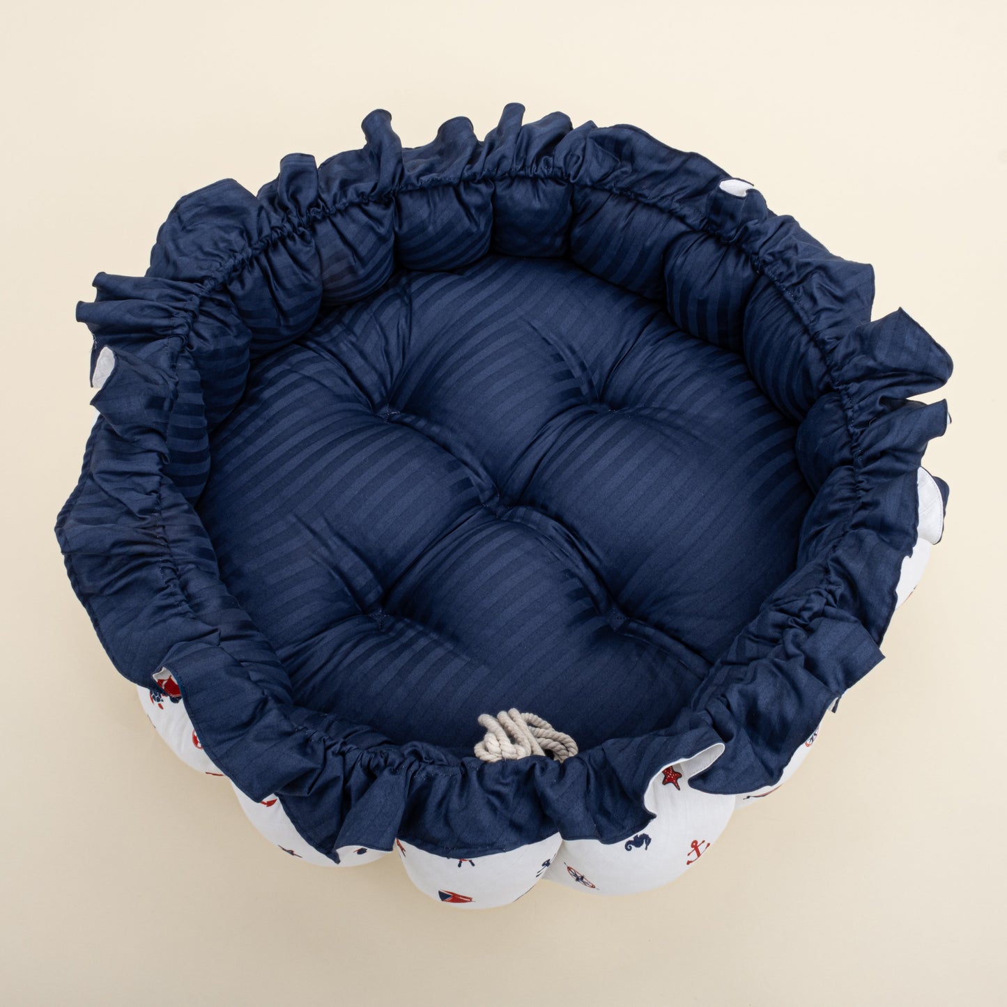 Round Babynest - Çift Taraflı - Lacivert Saten - Bahriyeli