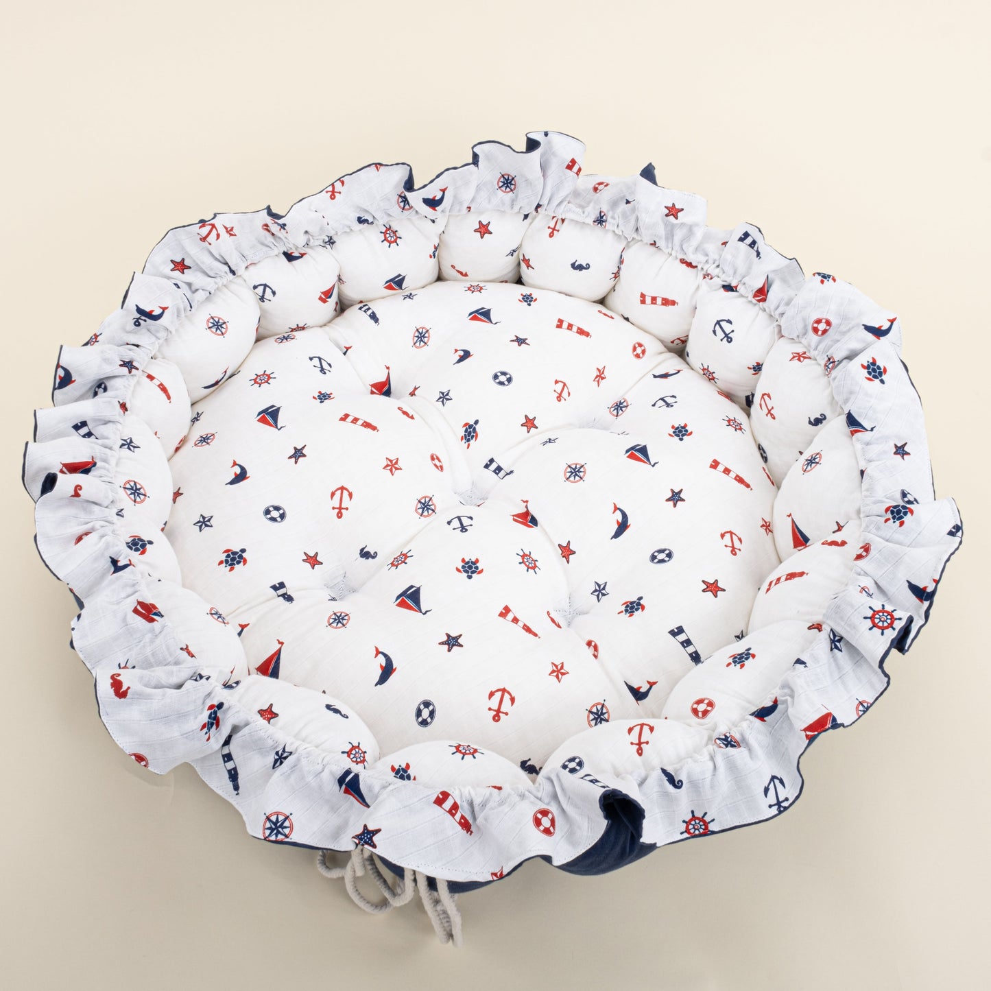 Round Babynest - Çift Taraflı - Lacivert Saten - Bahriyeli