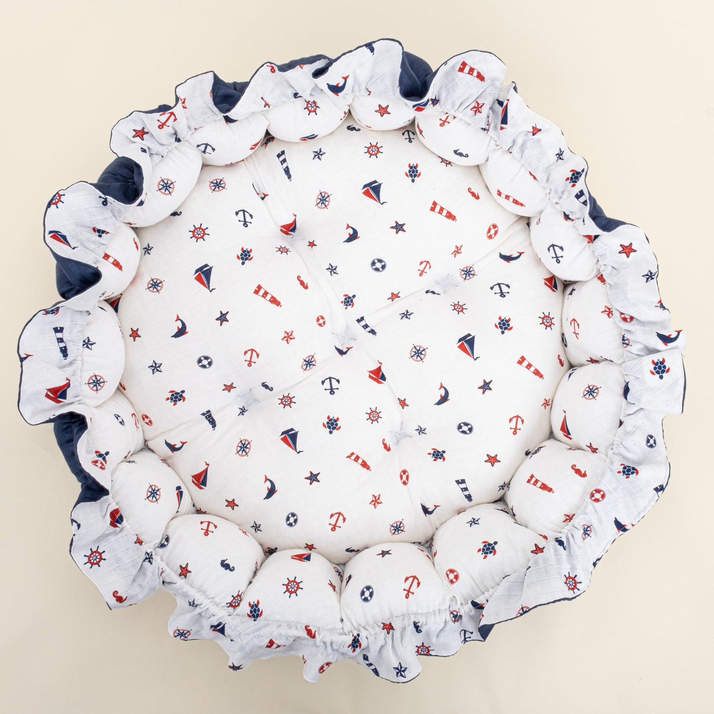 Round Babynest - Çift Taraflı - Lacivert Saten - Bahriyeli