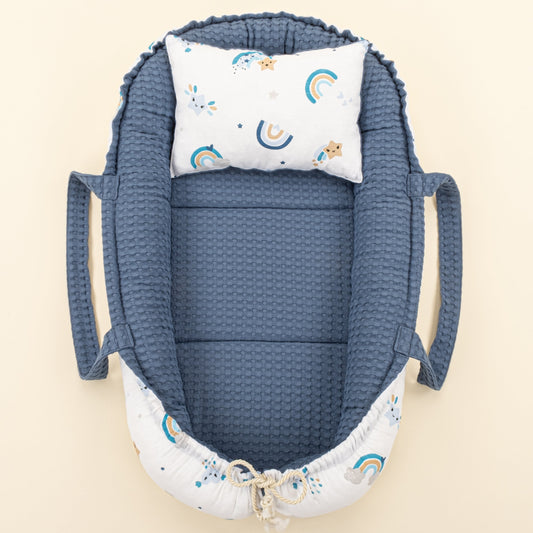 Babynest and Pillow - Çift Taraflı - İndigo Havuz - Mavi Gökkuşağı