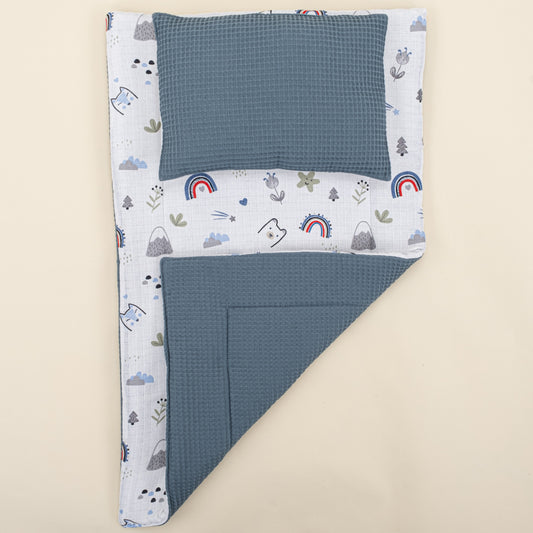 Double Sided Changing Pad and Pillow  - Koyu Mavi Petek - Mavi Kedi