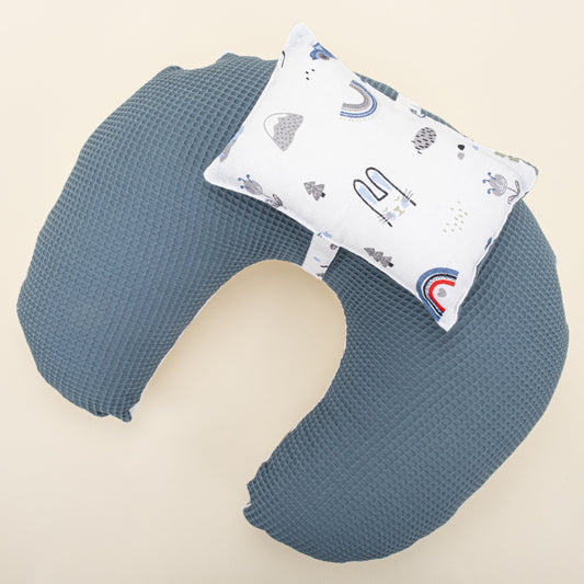 Double Sided Breastfeeding Pillow - Koyu Mavi Petek - Mavi Kedi