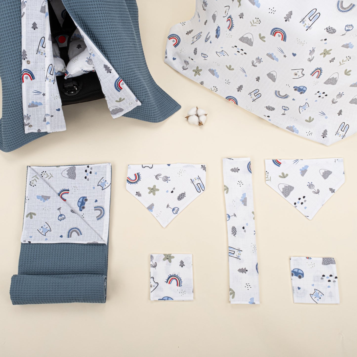 9 Piece - Newborn Sets - Double Sided - Winter - Koyu Mavi Petek - Mavi Kedi