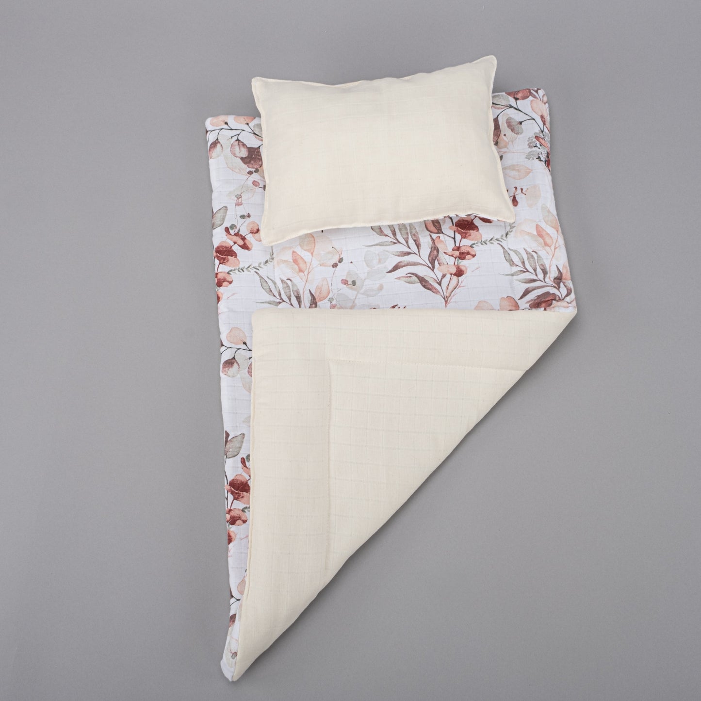 Double Sided Changing Pad and Pillow - Krem Muslin - Sonbahar Yaprakları