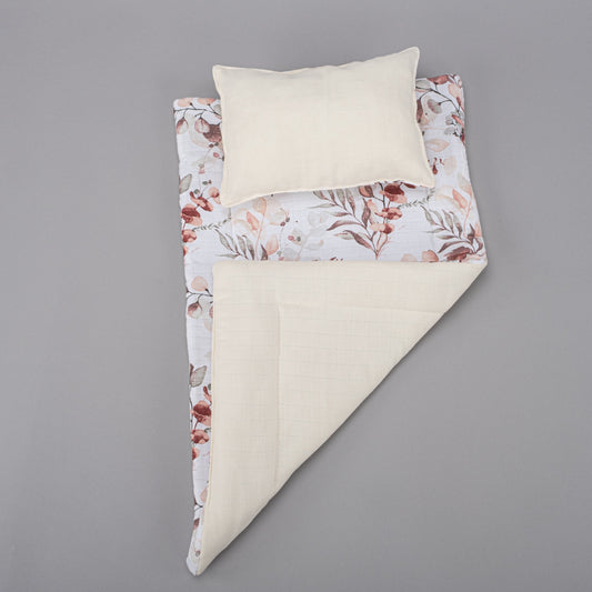 Double Sided Changing Pad and Pillow - Krem Muslin - Sonbahar Yaprakları