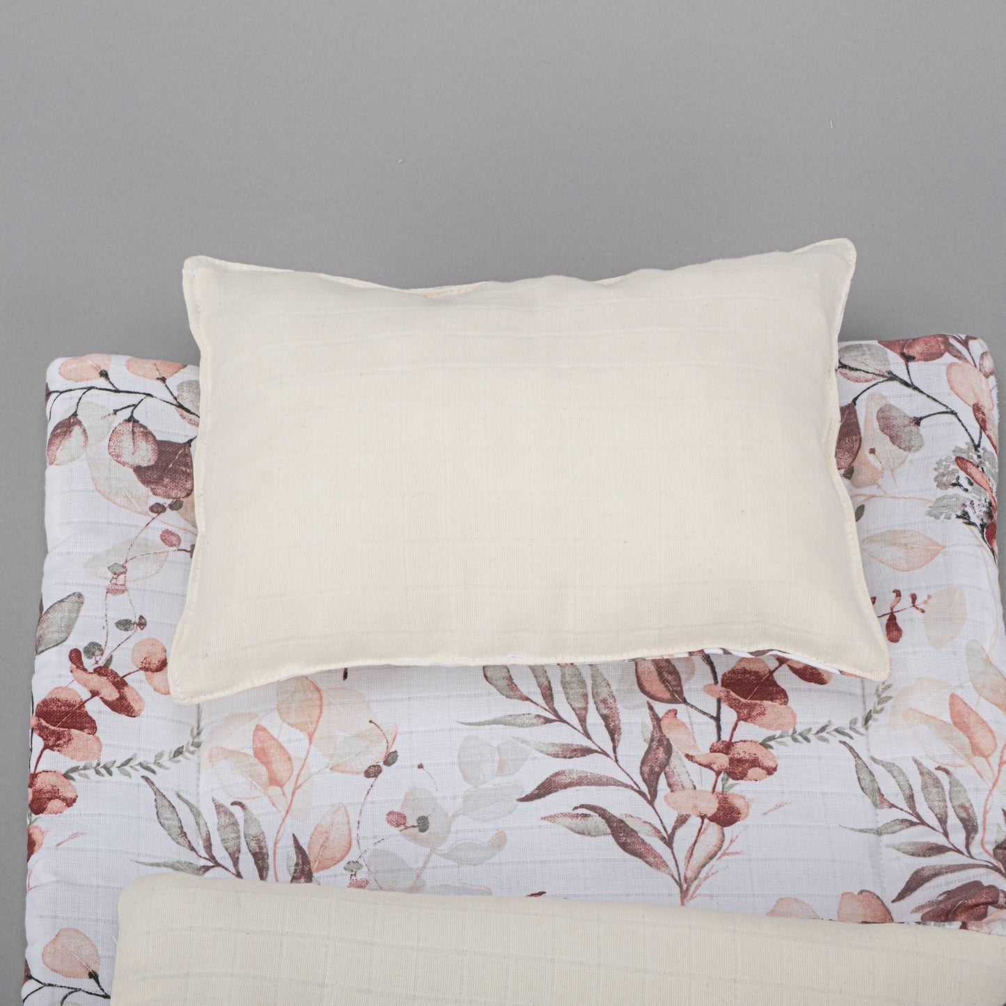 Double Sided Changing Pad and Pillow - Krem Muslin - Sonbahar Yaprakları