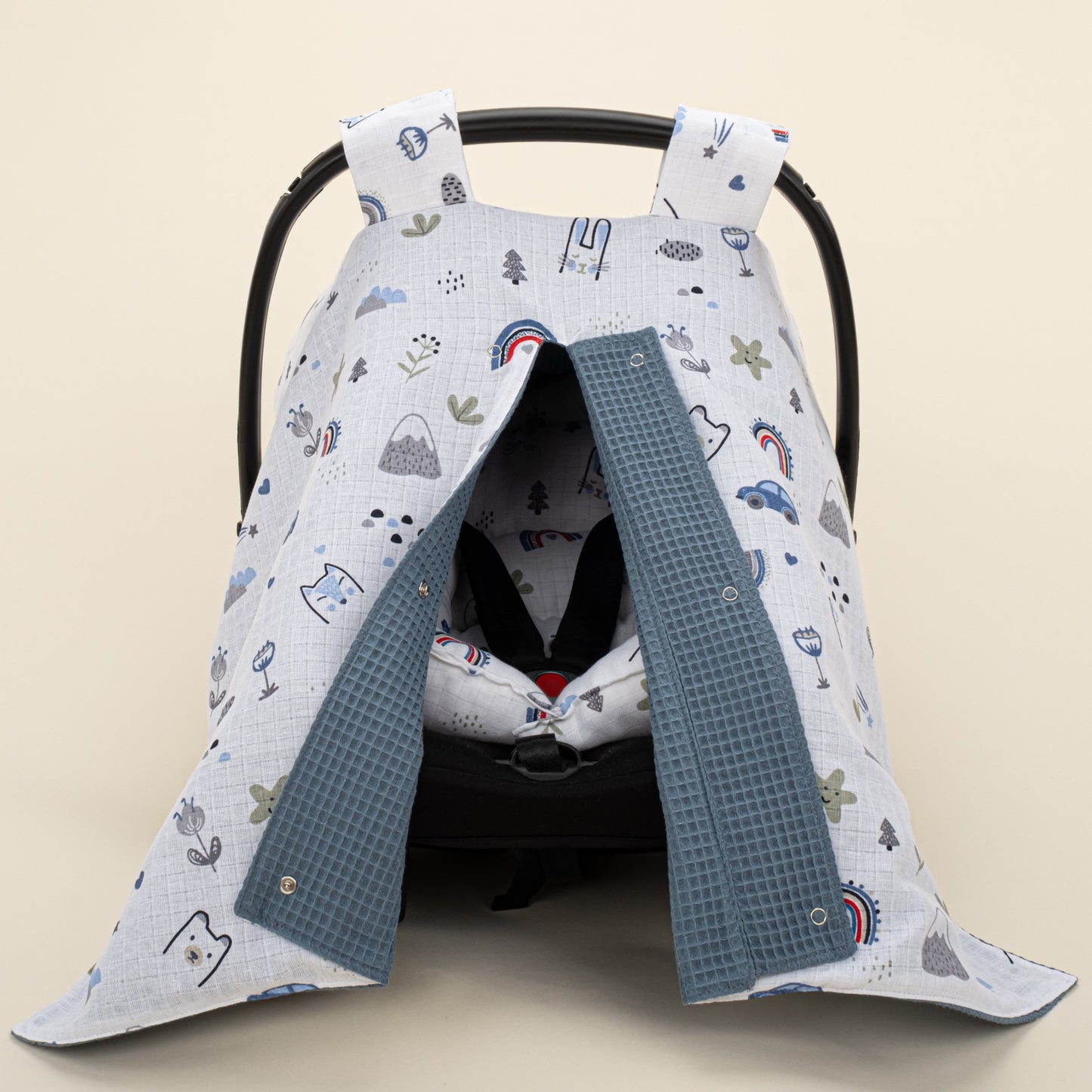 Stroller Cover Set - Double Side - Koyu Mavi Petek - Mavi Kedi