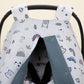 Stroller Cover Set - Double Side - Koyu Mavi Petek - Mavi Kedi