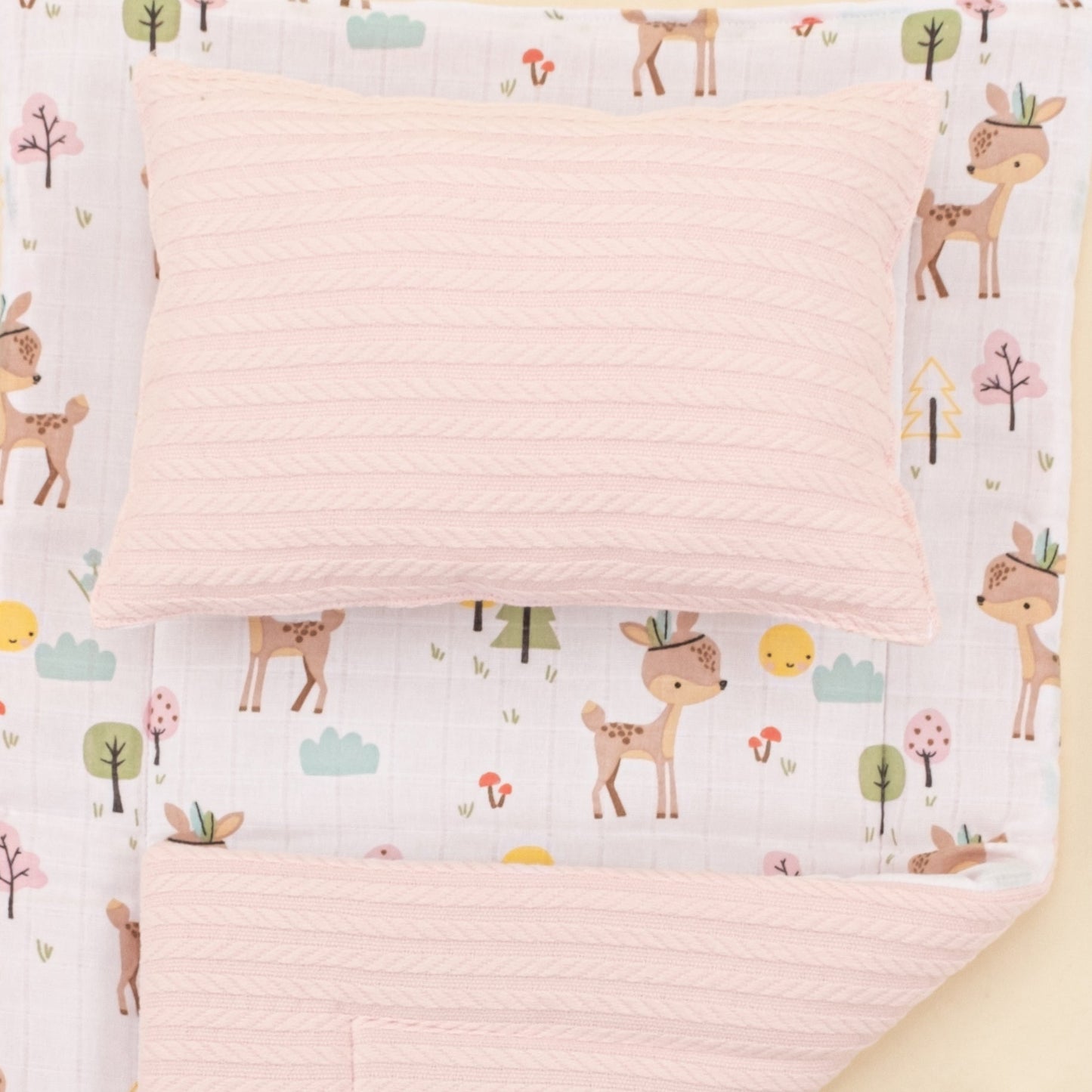 Double Sided Changing Pad and Pillow - Şeker Pembe Örgü - Ceylan