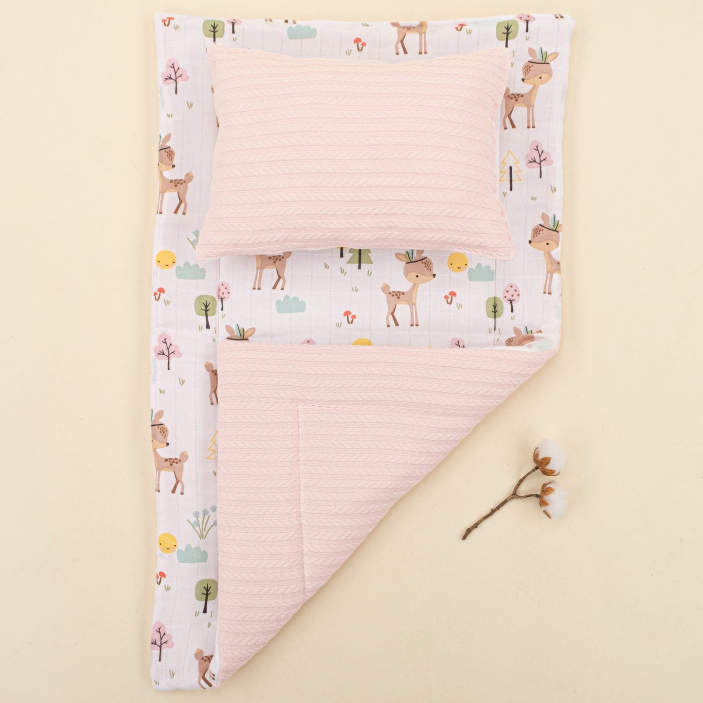 Double Sided Changing Pad and Pillow - Şeker Pembe Örgü - Ceylan