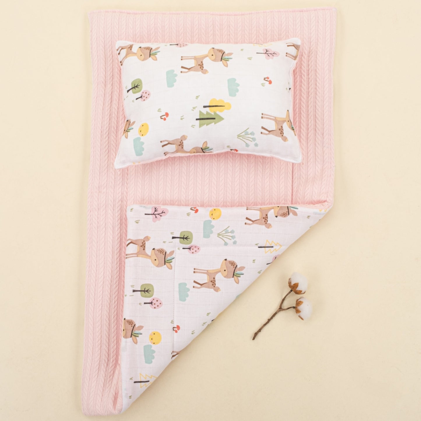 Double Sided Changing Pad and Pillow - Şeker Pembe Örgü - Ceylan