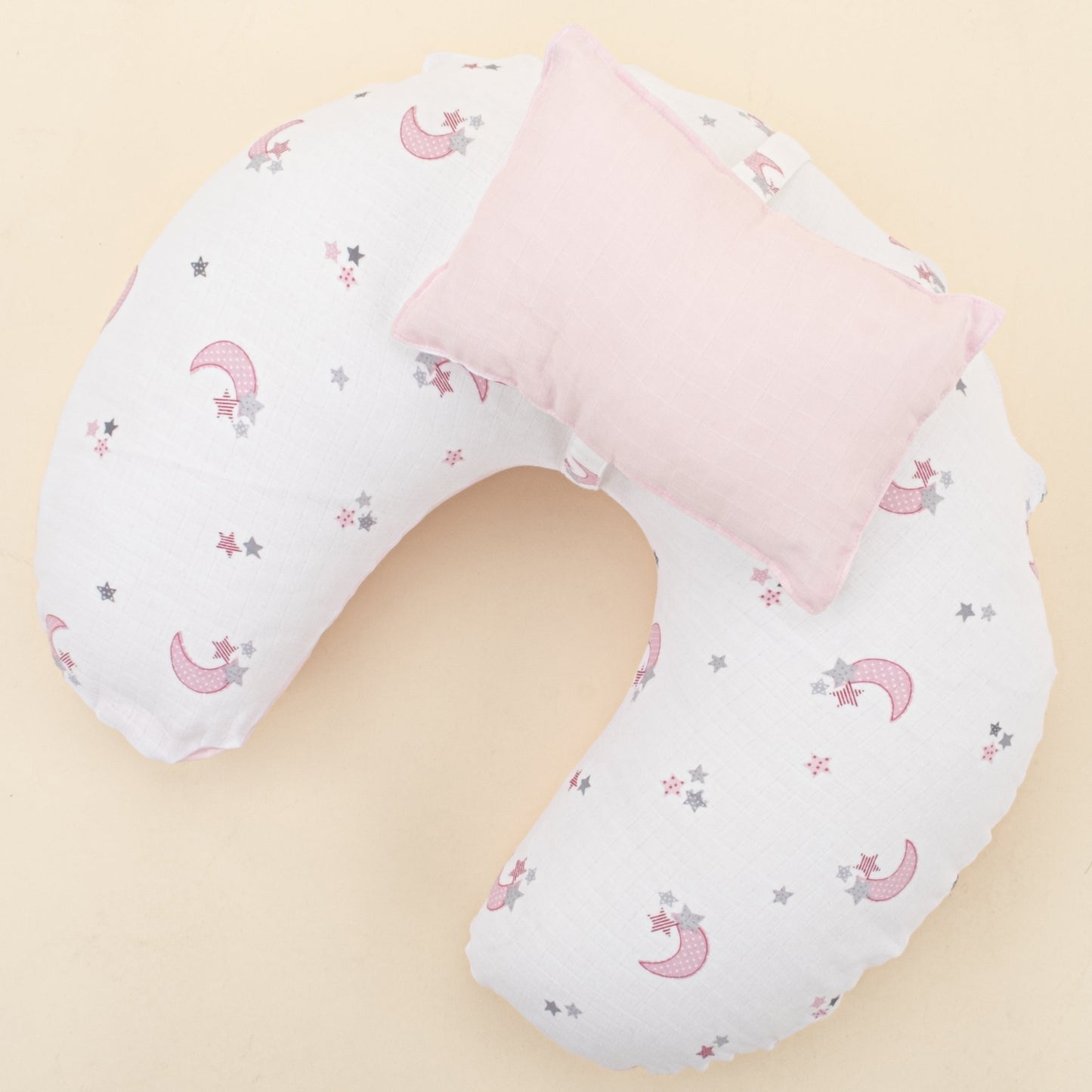 Double Sided Breastfeeding Pillow - Bebe Pembe Muslin - Pembe Ay