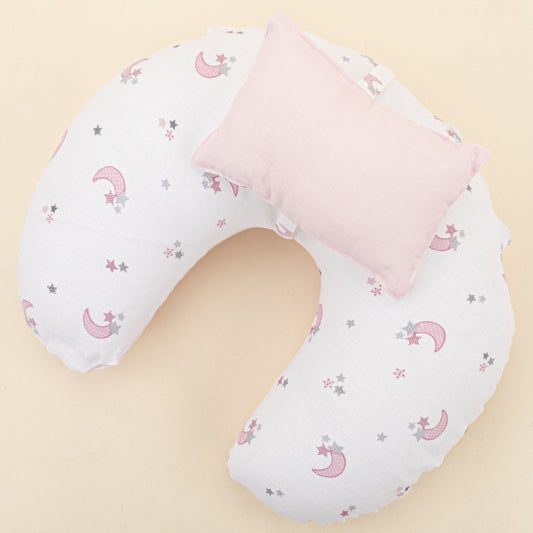 Double Sided Breastfeeding Pillow - Bebe Pembe Muslin - Pembe Ay