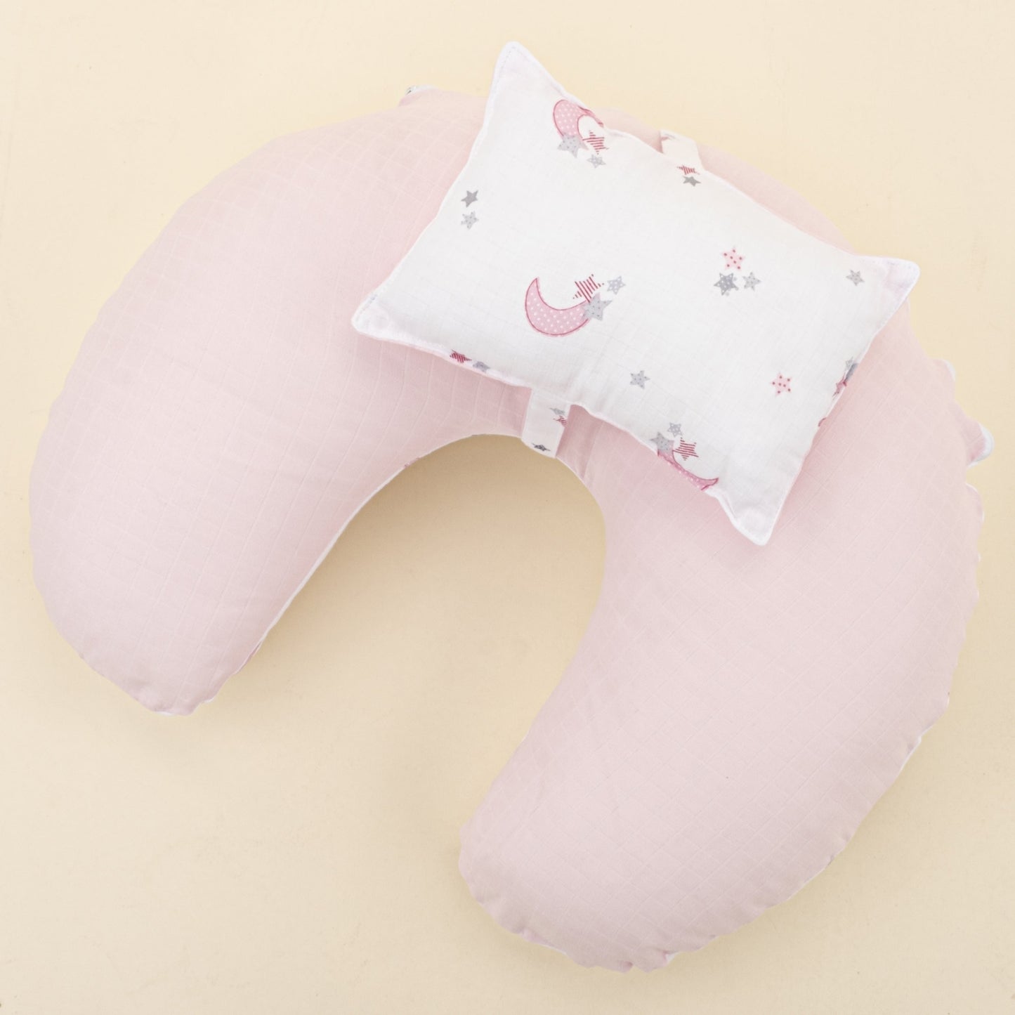 Double Sided Breastfeeding Pillow - Bebe Pembe Muslin - Pembe Ay