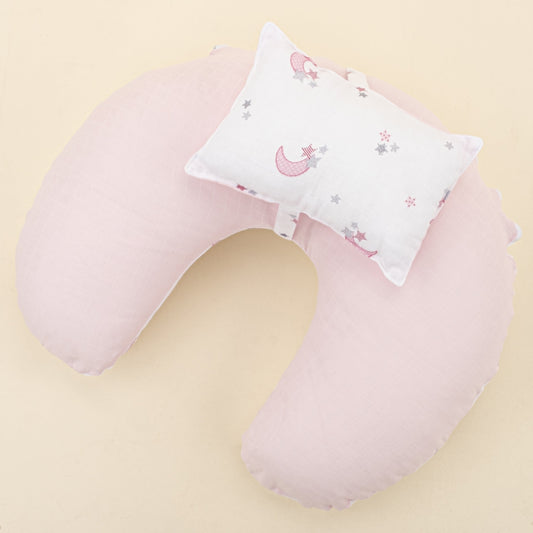 Double Sided Breastfeeding Pillow - Bebe Pembe Muslin - Pembe Ay