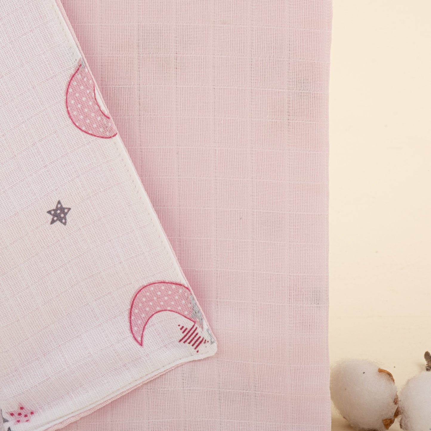 Double Side Muslin Cover - Bebe Pembe Muslin - Pembe Ay