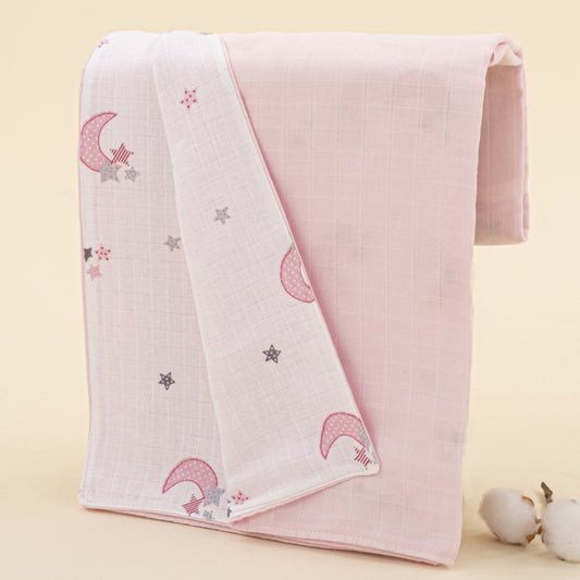 Double Side Muslin Cover - Bebe Pembe Muslin - Pembe Ay