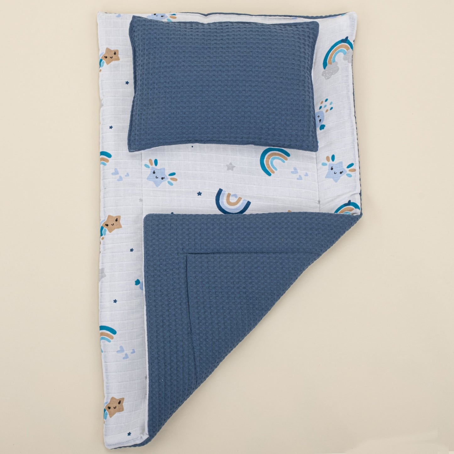 Double Sided Changing Pad and Pillow - İndigo Petek - Mavi Gökkuşağı