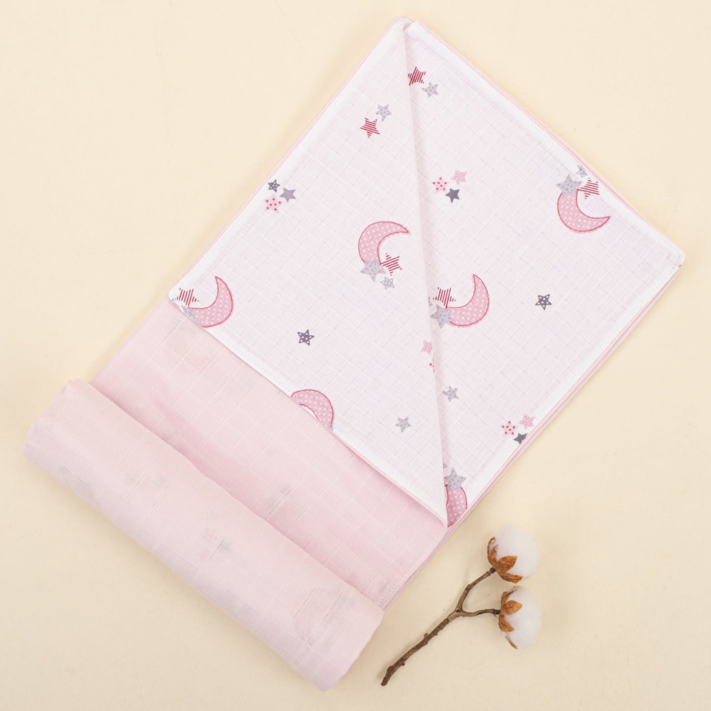 Double Side Muslin Cover - Bebe Pembe Muslin - Pembe Ay