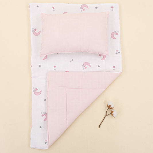 Double Sided Changing Pad and Pillow - Bebe Pembe Muslin - Pembe Ay