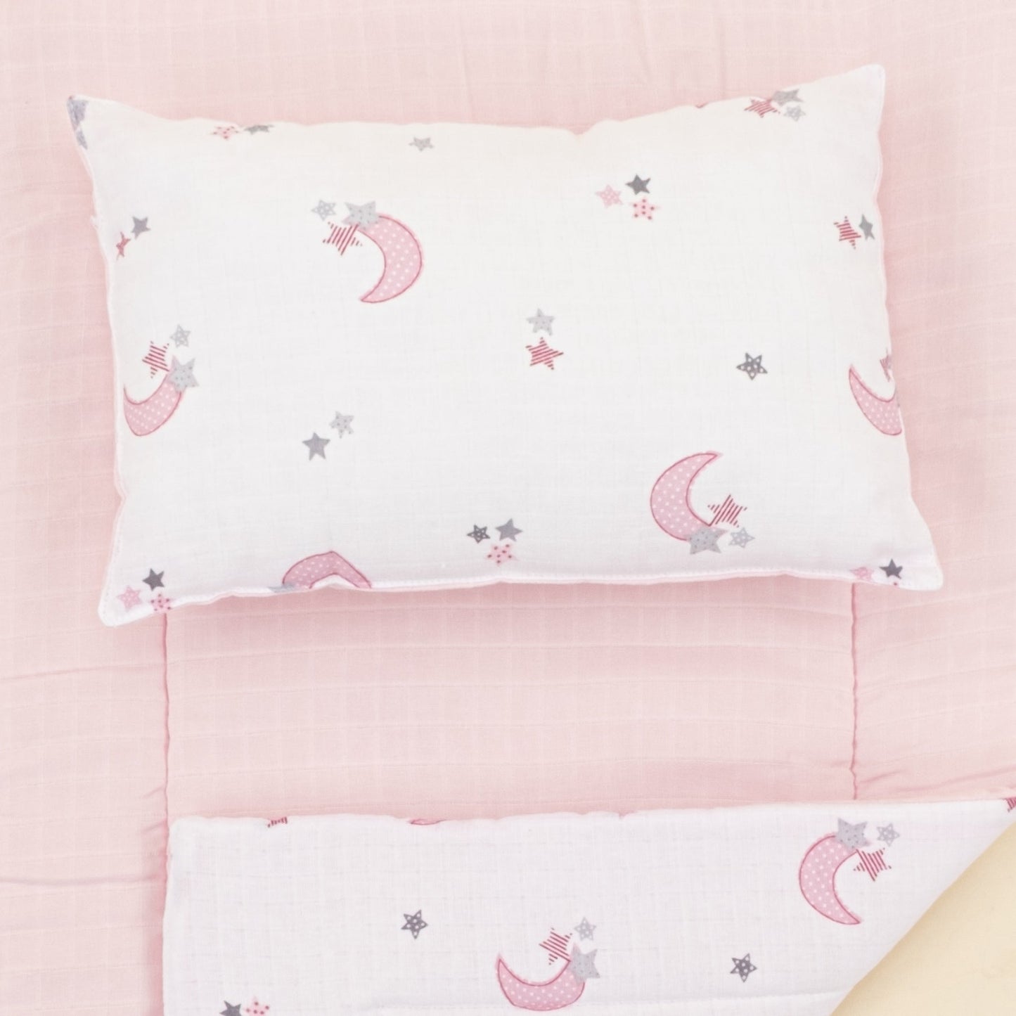 Double Sided Changing Pad and Pillow - Bebe Pembe Muslin - Pembe Ay