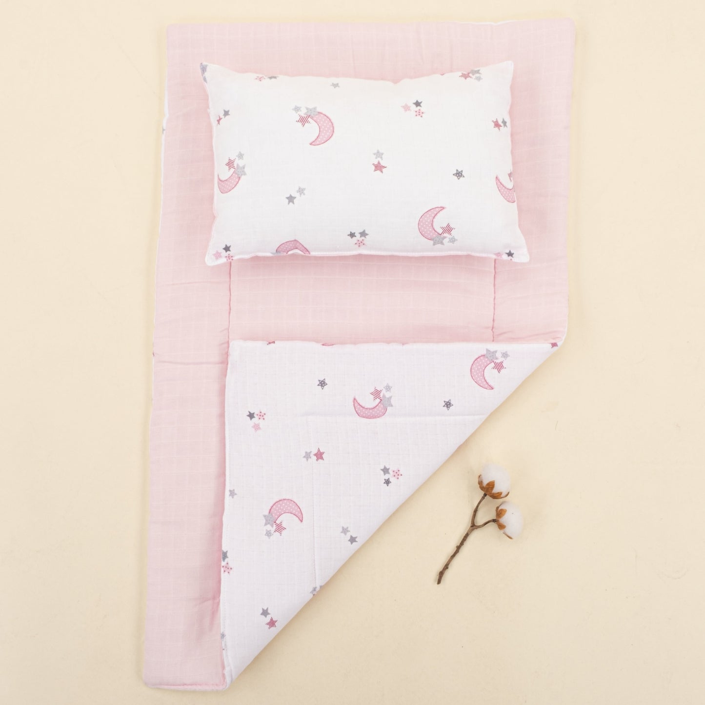 Double Sided Changing Pad and Pillow - Bebe Pembe Muslin - Pembe Ay