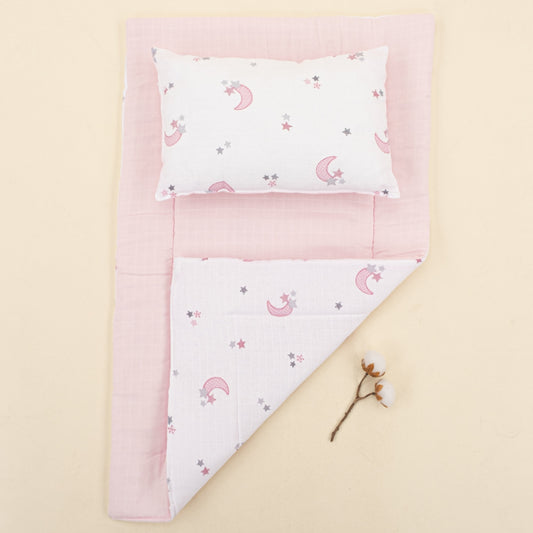 Double Sided Changing Pad and Pillow - Bebe Pembe Muslin - Pembe Ay