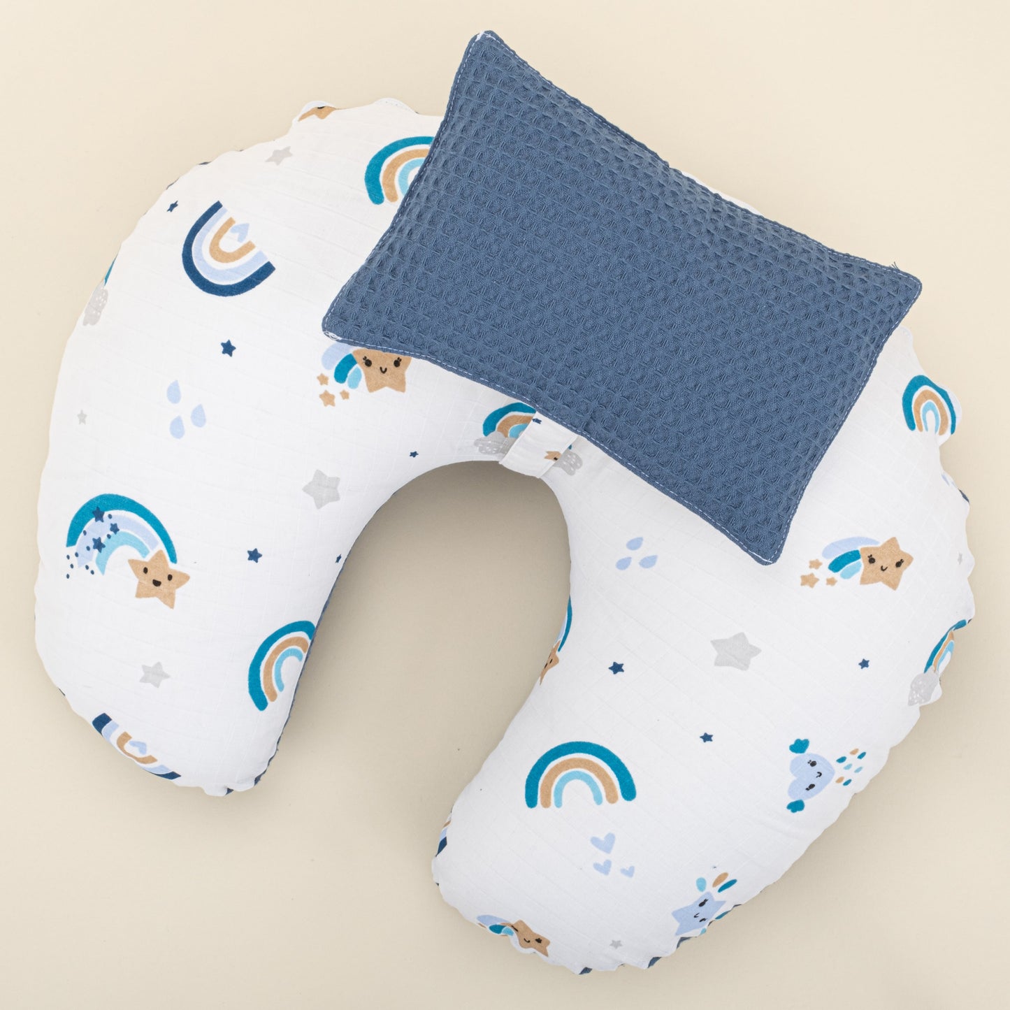 Double Sided Breastfeeding Pillow - İndigo Petek - Mavi Gökkuşağı