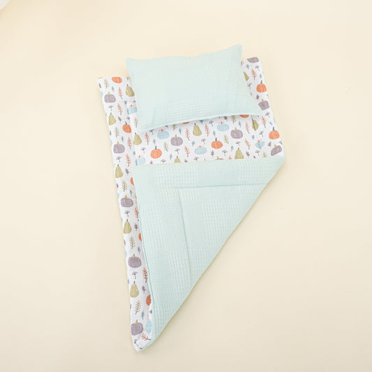 Double Sided Changing Pad and Pillow - Turkuaz Waffle - Yeşil Balkabağı